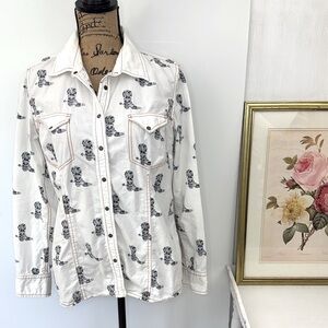 Barn Fly Trading Western Boot Detailed Button Up Top Sz L
